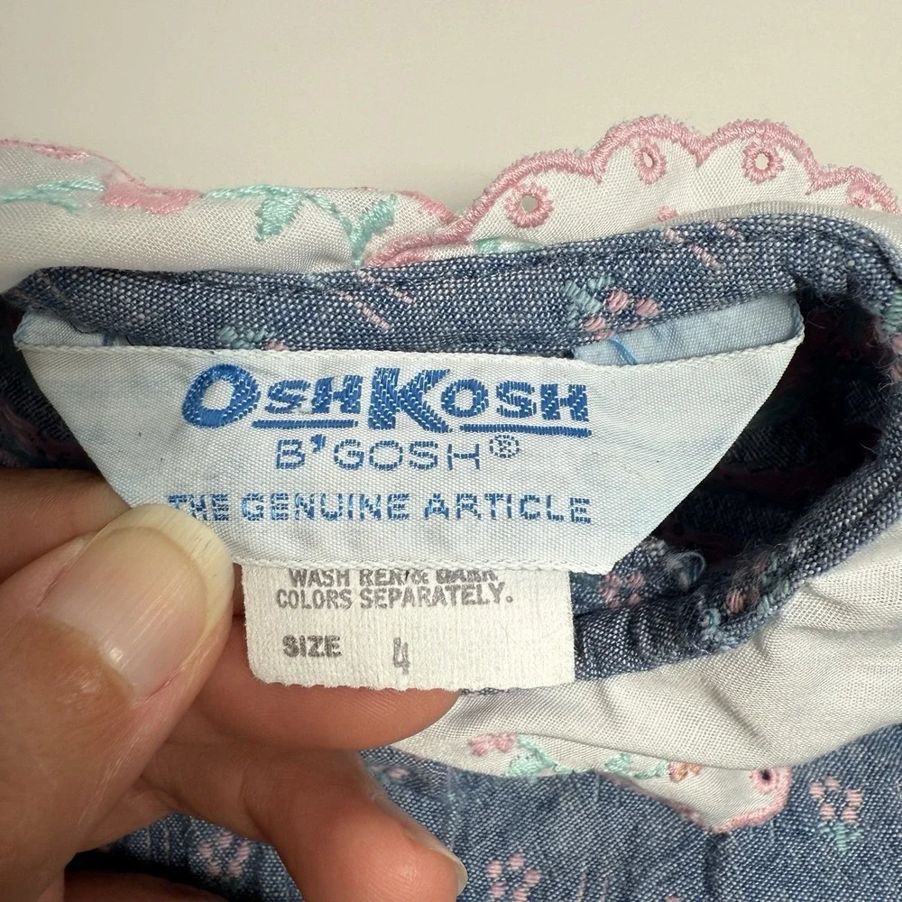 Oshkosh B'Gosh 4T Short Sleeve Shirt Made‎ In USA Pink Embroidered Peter Pan VTG